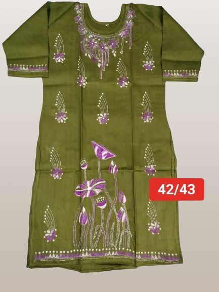 Handloom Cotton Kurta Wity Intricate Kantha Stitch Work All Over