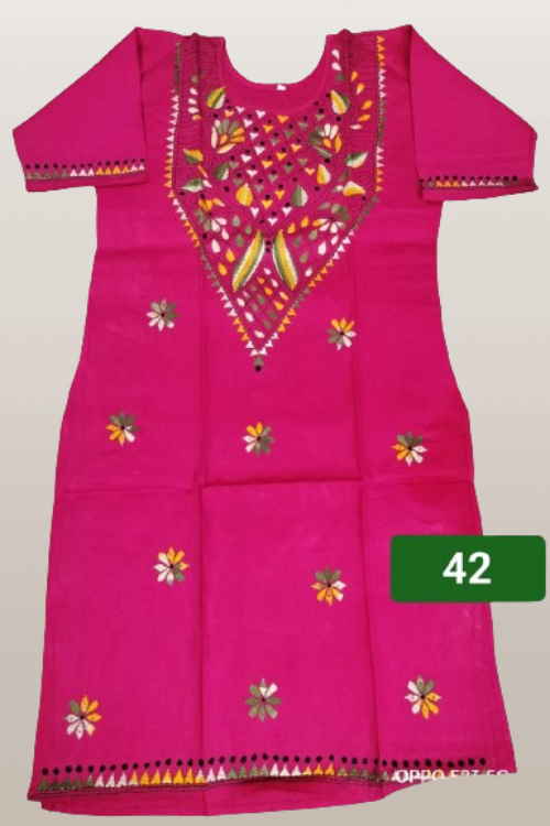 Handloom Cotton Kurta Wity Intricate Kantha Stitch Work All Over