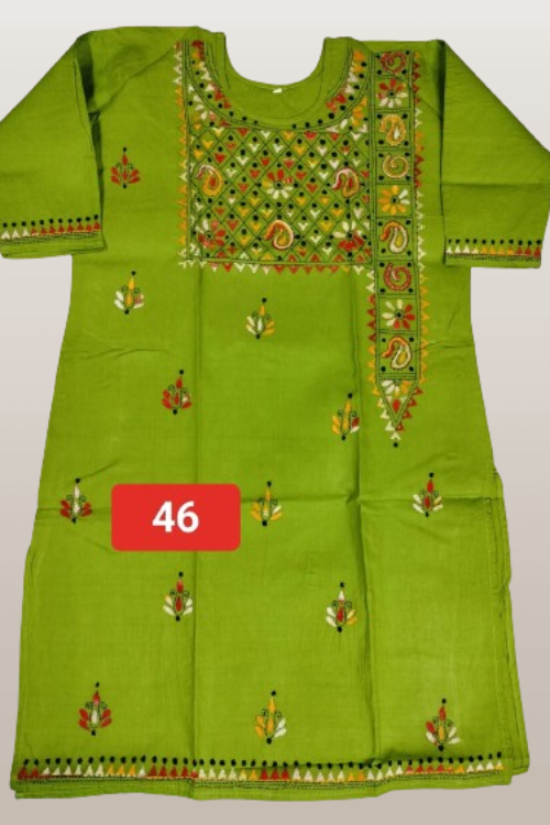 Handloom Cotton Kurta Wity Intricate Kantha Stitch Work All Over