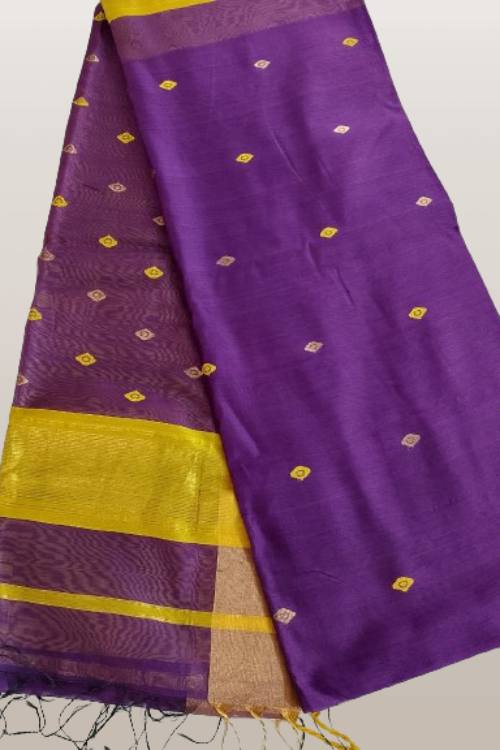 Maheshwari Handloom Cotton Silk  Saree With Contrast Pallu