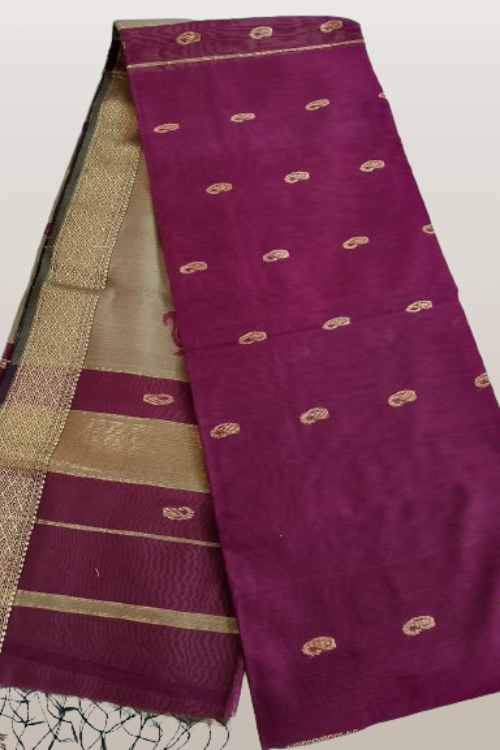 Maheshwari Handloom Cotton Silk  Saree With Contrast Pallu