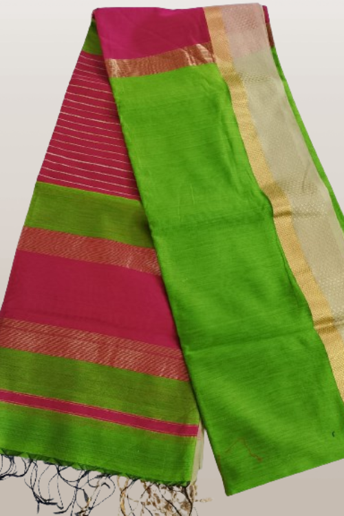 Maheshwari Handloom Cotton Silk  Saree With Contrast Pallu