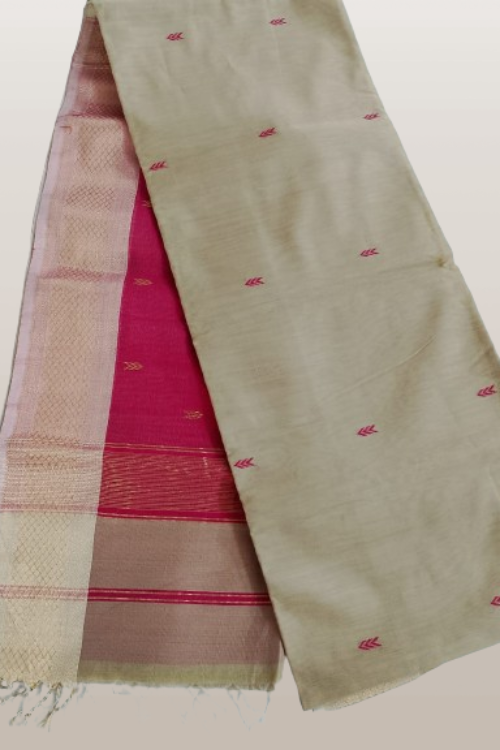 Maheshwari Handloom Cotton Silk  Saree With Contrast Pallu