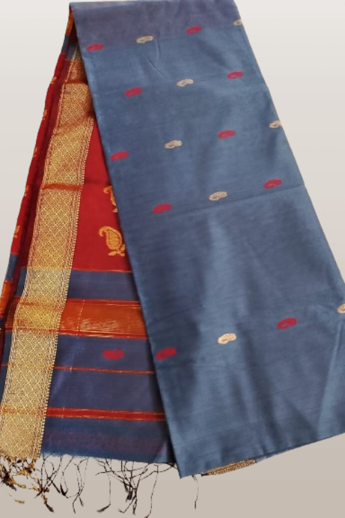 Maheshwari Handloom Cotton Silk  Saree With Contrast Pallu