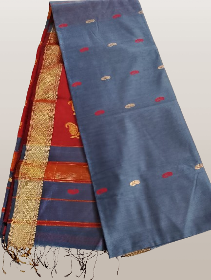 Maheshwari Handloom Cotton Silk  Saree With Contrast Pallu