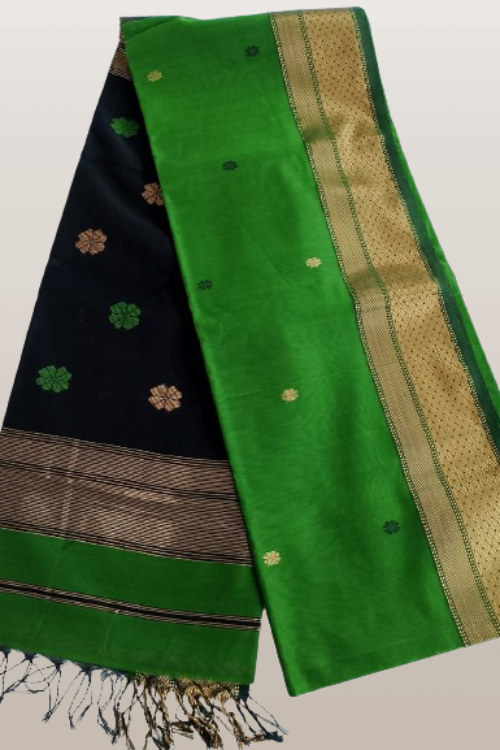 Maheshwari Handloom Cotton Silk  Saree With Contrast Pallu