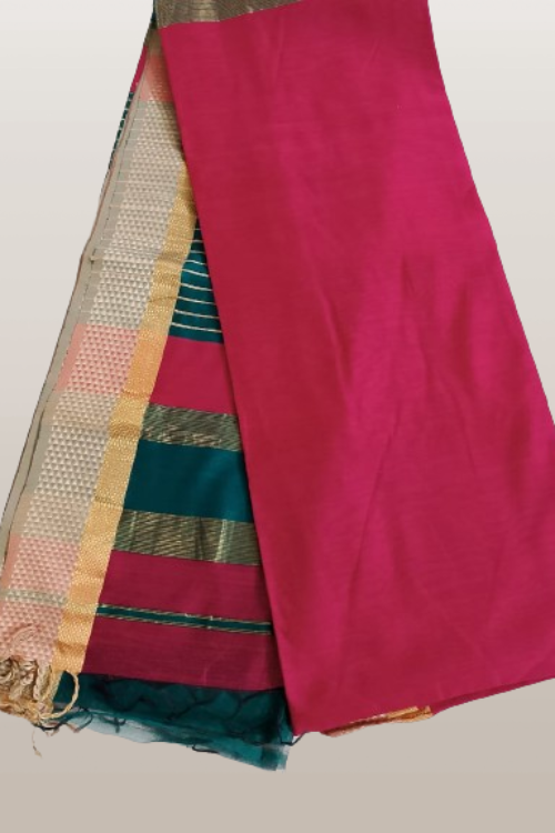 Maheshwari Handloom Cotton Silk  Saree With Contrast Pallu