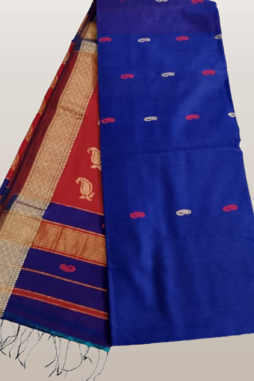 Maheshwari Handloom Cotton Silk  Saree With Contrast Pallu