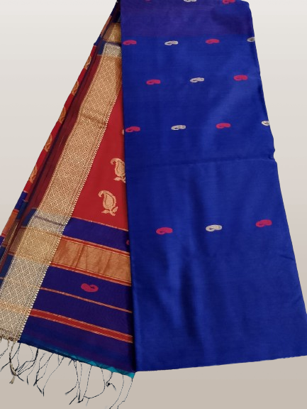 Maheshwari Handloom Cotton Silk  Saree With Contrast Pallu