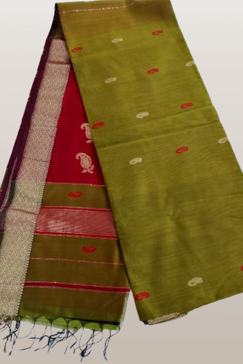 Maheshwari Handloom Cotton Silk  Saree With Contrast Pallu