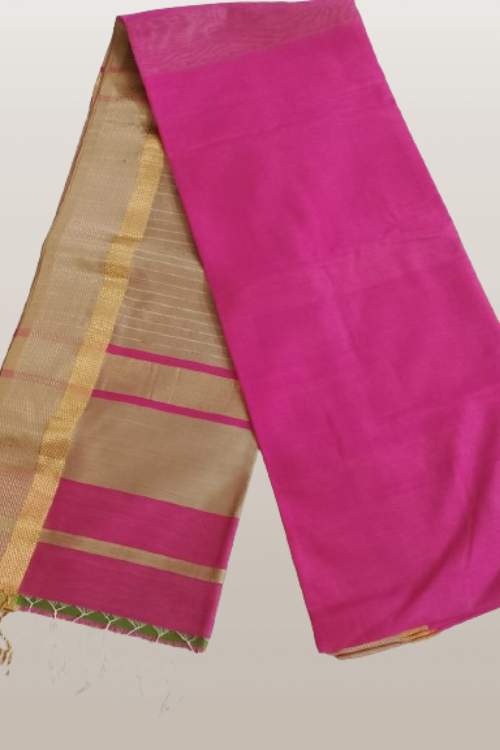 Maheshwari Handloom Cotton Silk  Saree With Contrast Pallu